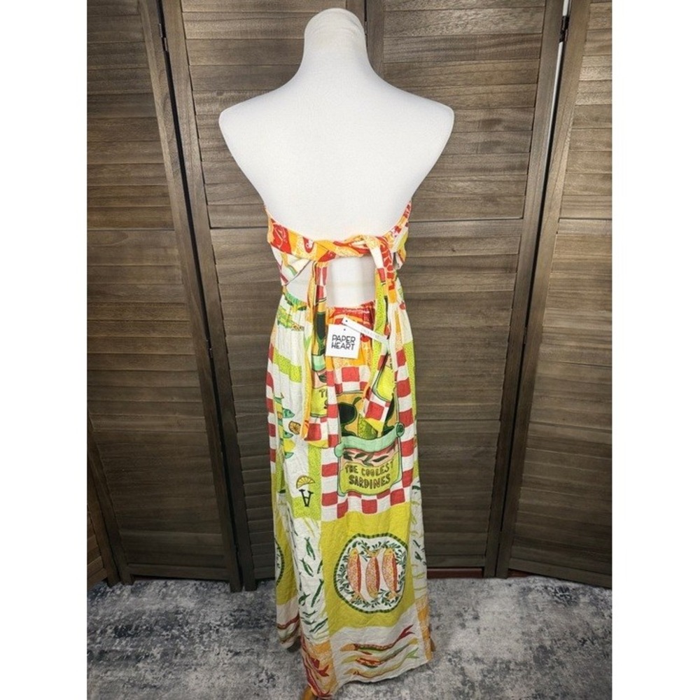 Paper Heart Sardine Print Strapless Maxi Dress XS Linen Blend TPH24034D Multi - Picture 6 of 10